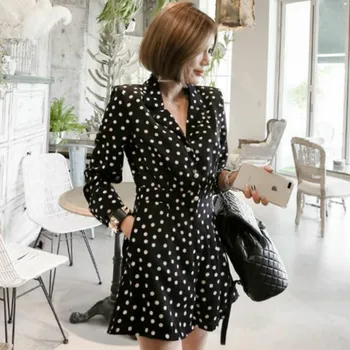 

2020 Spring Dot Print Long-Sleeved Casual Women Cloth Single Breasted Mini Cute Jumpsuit