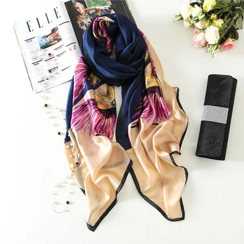 

Luna&Dolphin Women Chiffon Silk Scarf 180x90cm Shawls Coffee Phoenix Printing Navy Wraps Chiffon Soft Big Shawl Tippet Bandana