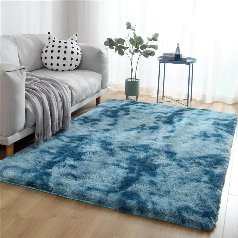 

Variegated tie-dye gradient carpet living room coffee table mat long hair rug Nordic modern bedroom mat soft and comfortable rug