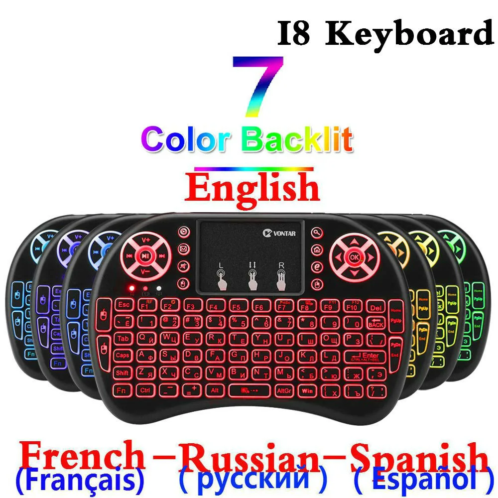 

OLOEY backlit i8 Mini Wireless Keyboard 2.4GHZ English French Russian Spanish Air Mouse Touchpad I8 Remote For Android TV Box