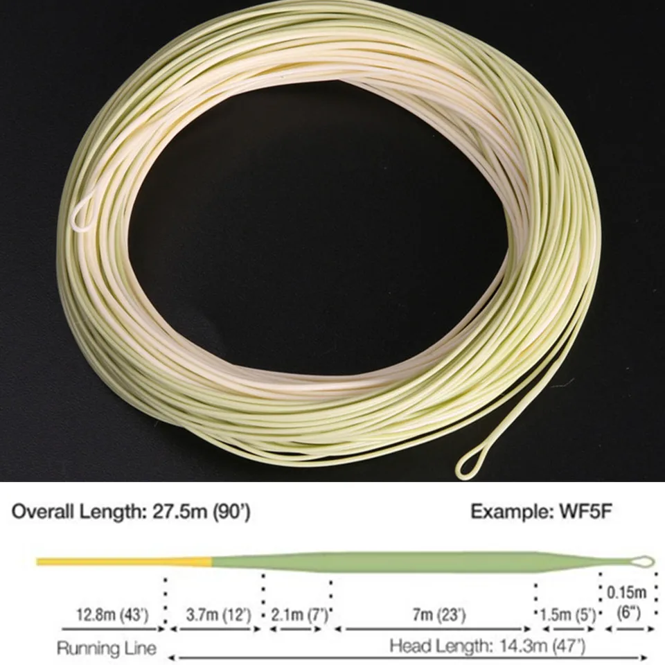 Maximumcatch 90FT المرقط صنارة صيد السمك بذبابة الصيد الصناعية 4/5/6wt البيج/حكيم الوزن إلى الأمام العائم يطير خط مع ملحومة الحلقات