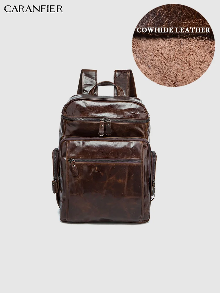 CARANFIER Men Shoulder Messenger Bags Genuine Cowhide Leather Laptop Satchel