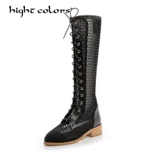 Г. брендовые дизайнерские Лоскутные ботинки в сеточку; сезон весна-лето женские ботинки для бега с квадратным каблуком и перекрестной шнуровкой спереди; 1701