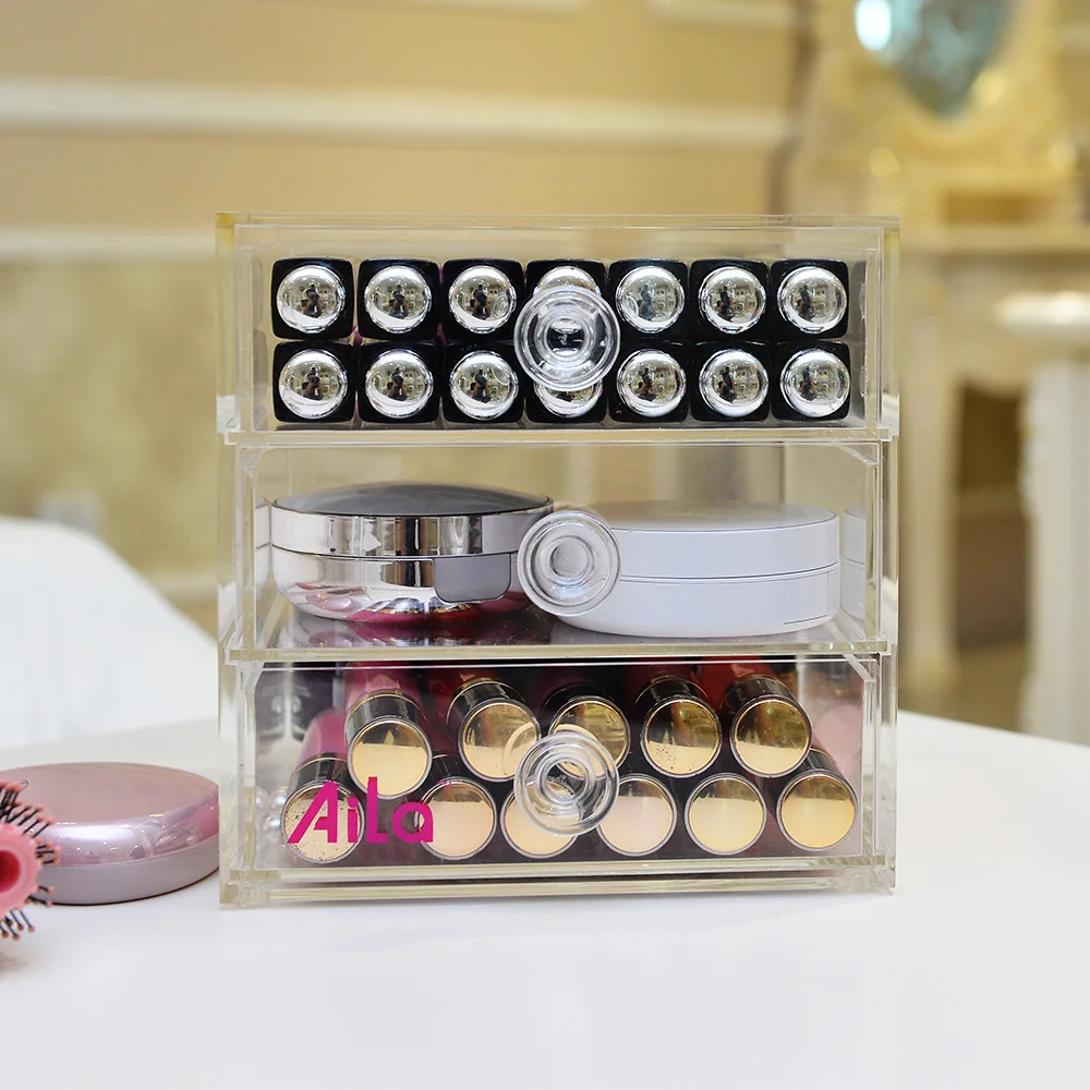 

Aila Transparent Acrylic 3-Layer Makeup Storage Drawer High Clear Cosmetic Jewelry Necklaces Ring Containing Box Organizer