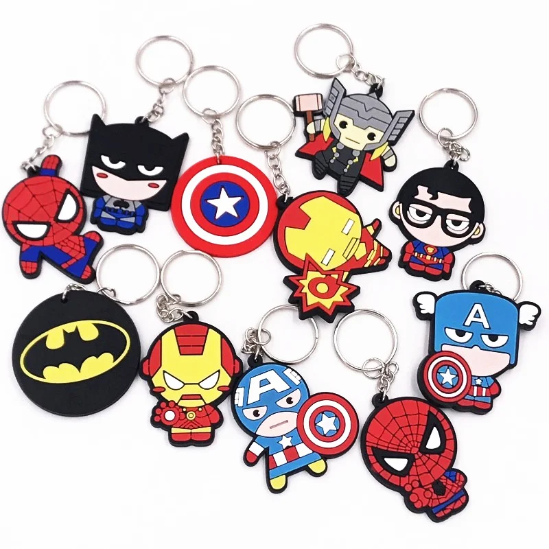 

1Pcs Cool The Avengers Spiderman Thor Iron Man PVC Key ring Anime Keychains Kids Backpack Accessories Key chains Boys Party Gift