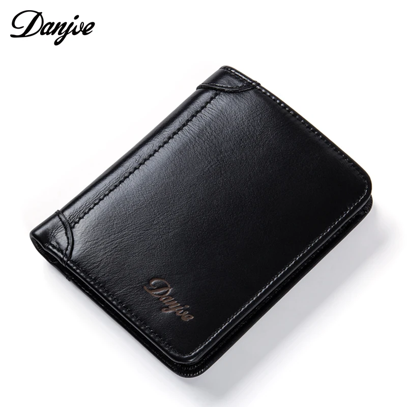 

DANJUE 2018 Small Short Men's Wallet Luxury Genuine Leather Black Brown Bifold Wallet Purse for men Money Bag With Cards Holder