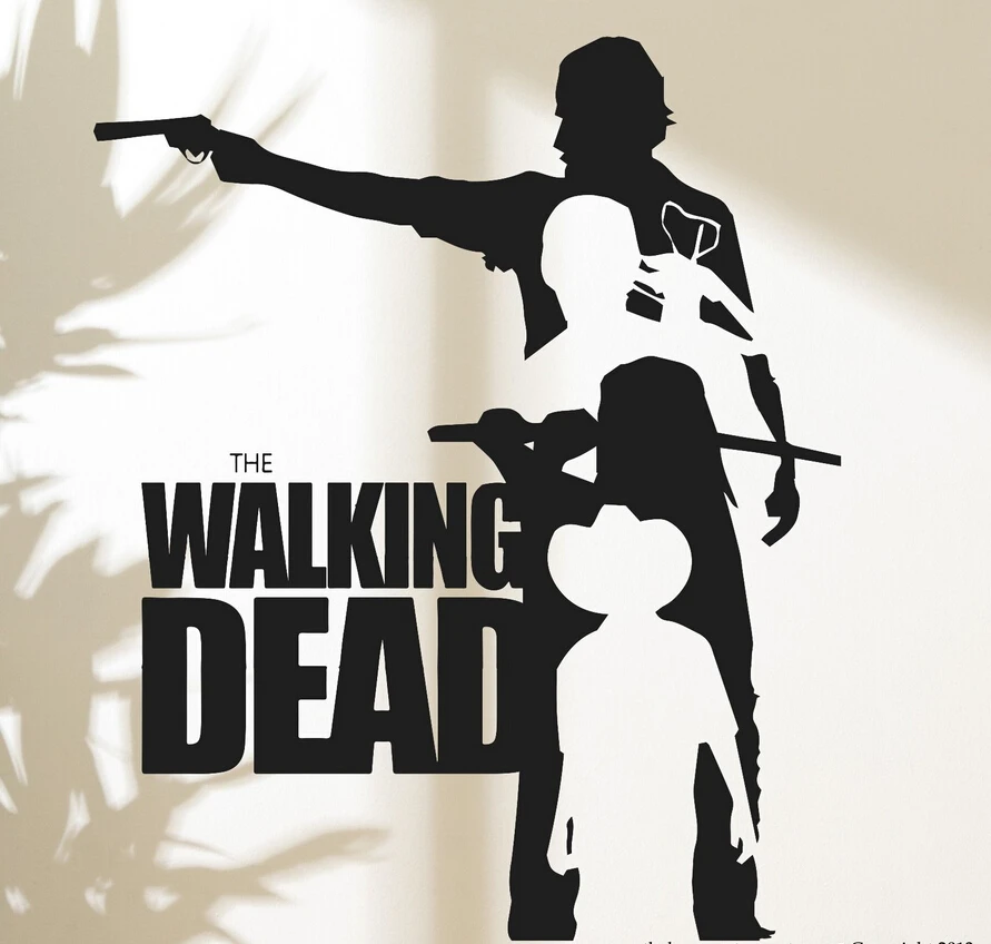3d Poster Wall Stickers THE WALKING DEAD Rick with machine gun VINYL