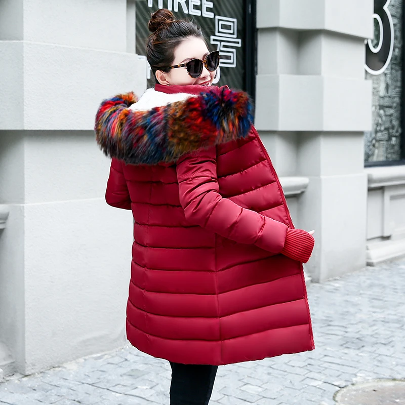 Горячая распродажа! Женское зимнее пальто с искусственным лисьим меховым воротником, новинка года, модная зимняя куртка, Женская парка, длинный пуховик, женская теплая верхняя одежда