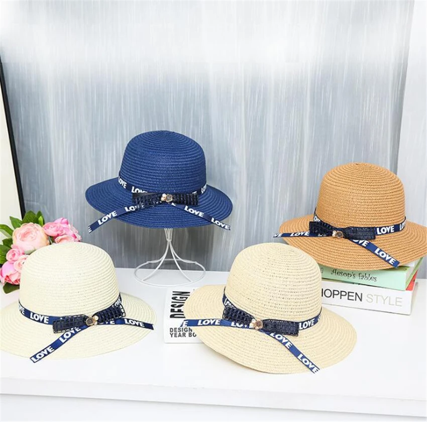 Korean version bow ribbon hat beach weaving holiday sunscreen straw |