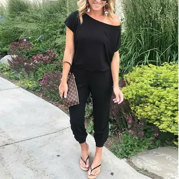 

Fashion New Sexy Women Off Shoulder Jumpsuits Romper Clubwear Summer Lace Up Short Sleeve Playsuit Party Casual Loose Trouser