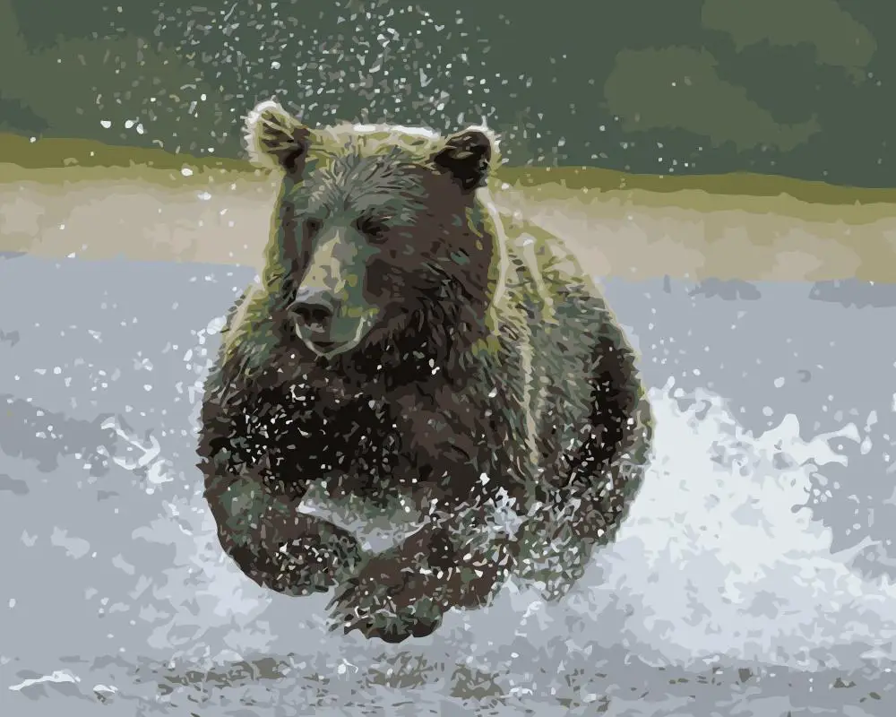 MaHuaf-j428 Brown Bears Fishing In Alaska coloring by numbers on canvas hand painted cuadros picture painting for wall decor 