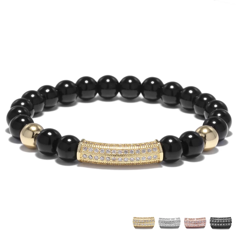 

Simple Crystal Bar Metal Beads Natural Stone Charm Bracelets & Bangles Black Bead Hand Accessories For Women Pulseras