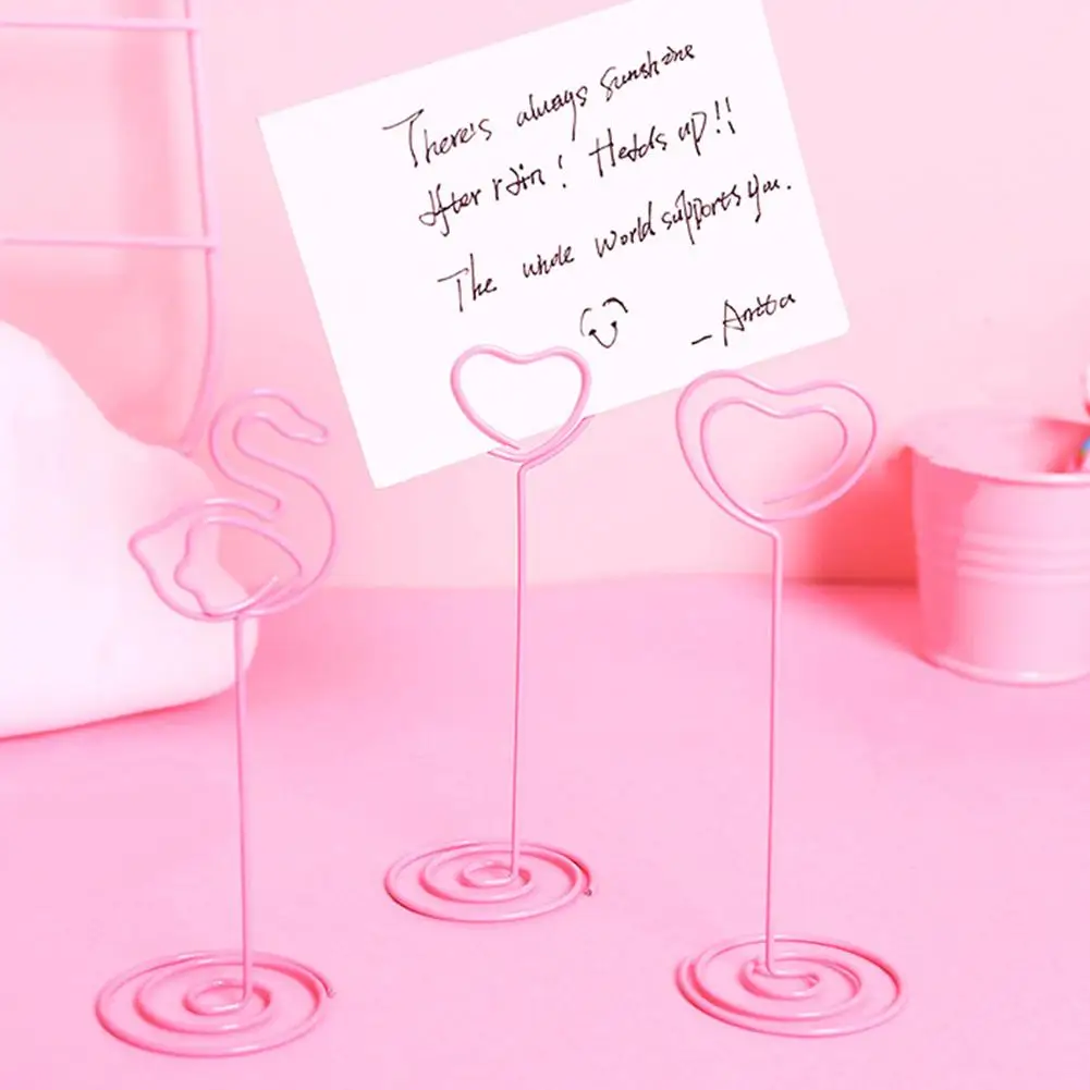Kawaii розовый Бумага клипы свадьба место держатель для карт Романтический Сердце Фламинго фото клип номер настольной подставкой