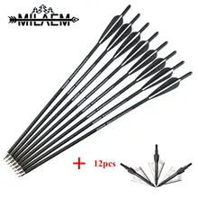 12pcs 20inch Archery Crossbow Bolts Arrow Carbon Arrow Rubber Feather Replaceable Blade Broadhead OD8.8mm Shooting Accessories