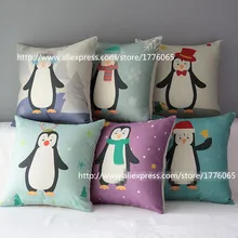 2015 nuevo sofá de lino grueso de alta calidad decorativo cojín de pingüino Vintage tiro clásico película posters funda de almohada de cintura