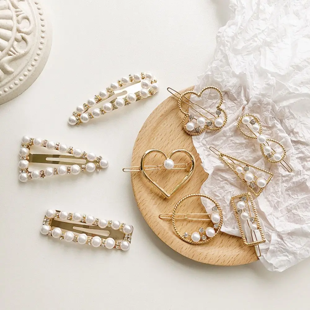 

Korean Design Imitation Pearl Hair Clip for Women Fashion Pearl Barrette Hairpin Headdress Accessories Geometric Heart Shaped