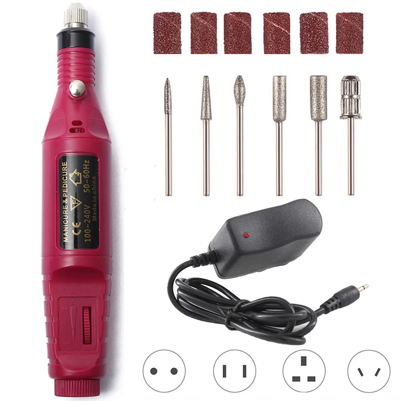 

1 Set 6 Bits Electric Manicure Machine Nail Drill Machine Pen Pedicure Gel Cuticle Cutters File Mill Polish 20000RPM Apparatus