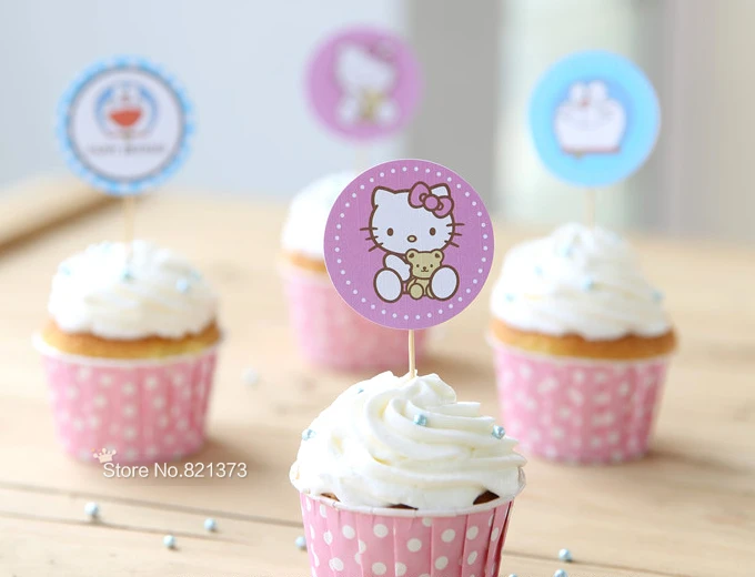 Livraison Gratuite Hello Kitty Decoration De Gateau Pour Fete Enfants Decorations D Anniversaire Doraemon Anime Dessin Anime Mignon Cupcake Choix Bebe Douche Aliexpress