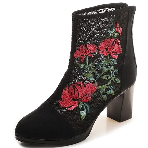 Veowalk/высококачественные женские хлопковые полусапожки с цветочной вышивкой; женские повседневные туфли-лодочки на высоком каблуке; элегантная женская обувь - Цвет: Model 5 Black