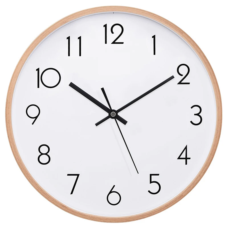 

TXL 12inch large wall clock, beech wood shell, metal black needles, non-ticking sweeping mute mechanism, eco-friendly home decor