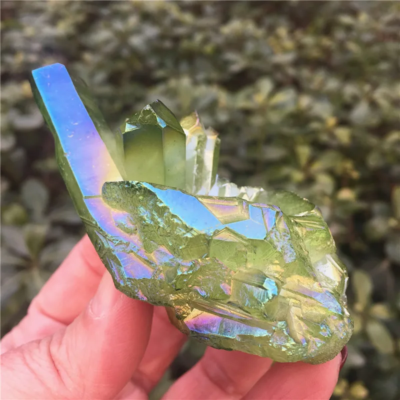 1 шт аура Кристалл кластер Ангел Аура титановый Кварцевый Кристалл Потрясающие радужные образцы минералов для исцеления чакр с помощью рейки