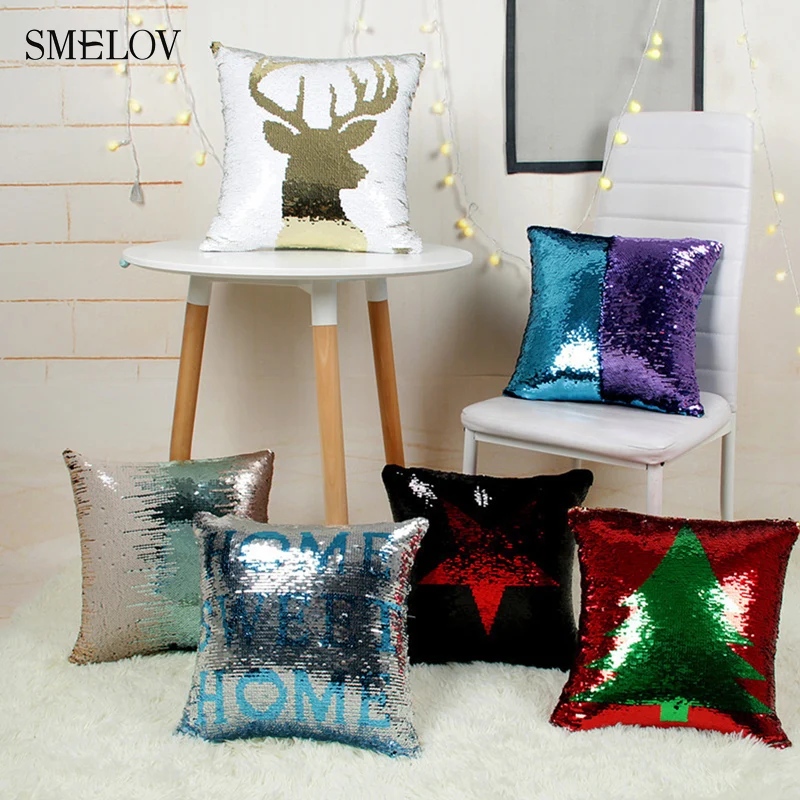 

Smelov hot 40X40cm fashion reversible sequin mermaid pillow case square plain Car Home Sofa Decoration pillowcase cushion cover