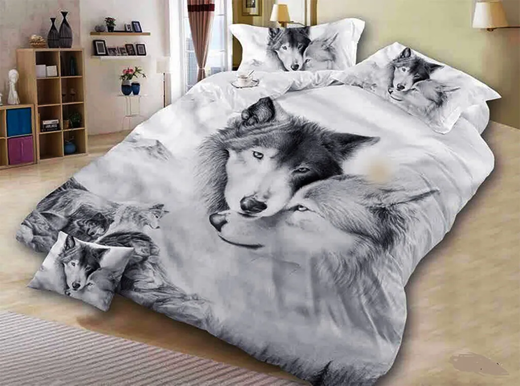 

Wolf Couples Bedding 3 Pieces Set 3D Printing Bedding Cool Grey Wolf Duvet Cover Set 1 Duvet Cover With 2 Pillow Cases M/L