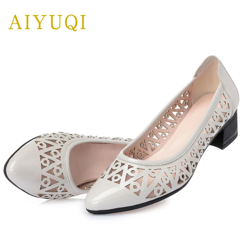 AIYUQI/Большие размеры 41,#42,#43,# женские босоножки Летняя женская обувь из натуральной кожи Удобная Повседневная дышащая обувь с отверстиями женская обувь
