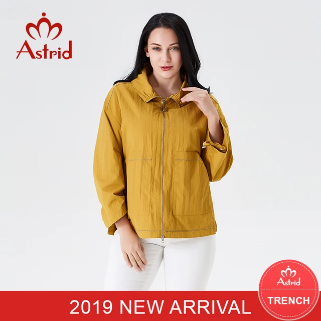 Astrid 2019 Женский Тренч Весна и осень однотонный короткий Модный повседневный Новый женский пальто с воротником-стойкой карманы Новый AS-9030