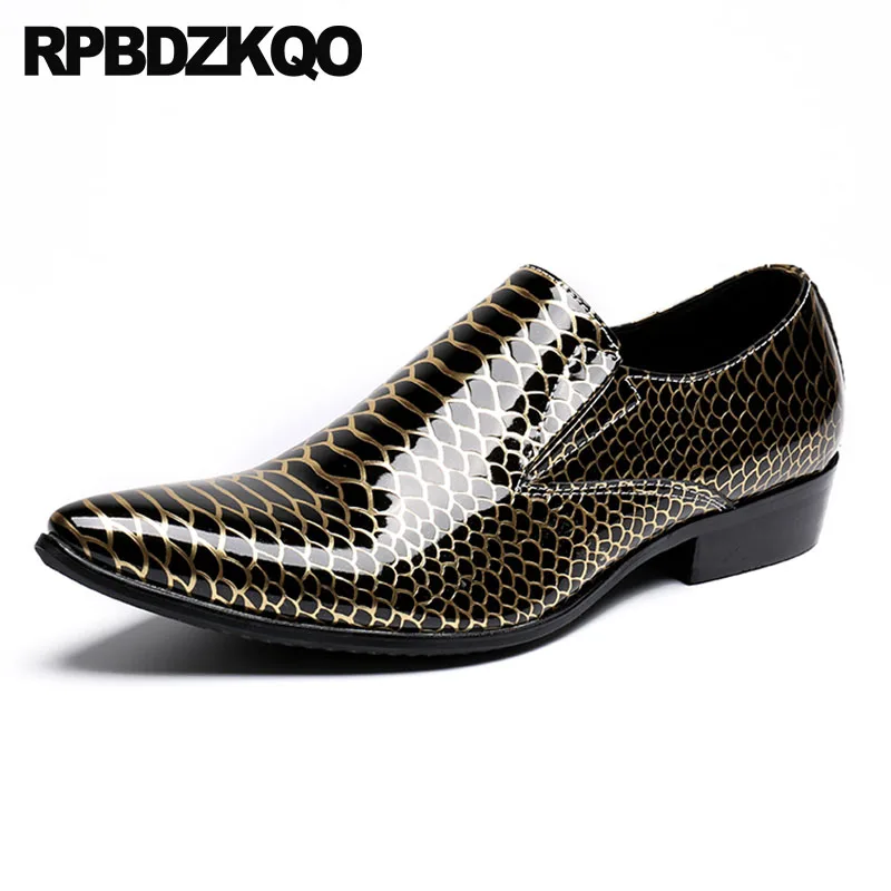 Men`s Italian Shoes Black Leather Snake Skin Lined Metal Pointed for party 
