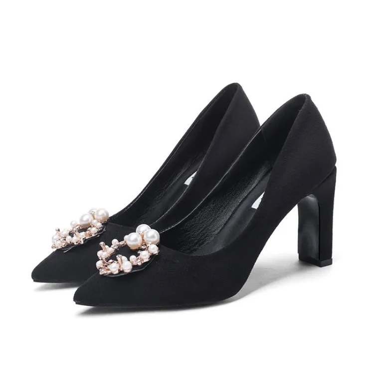 Комплект из обуви и сумки; Повседневные Вечерние женские туфли-лодочки на высоком каблуке; Роскошные туфли с кристаллами; большие размеры - Цвет: Черный