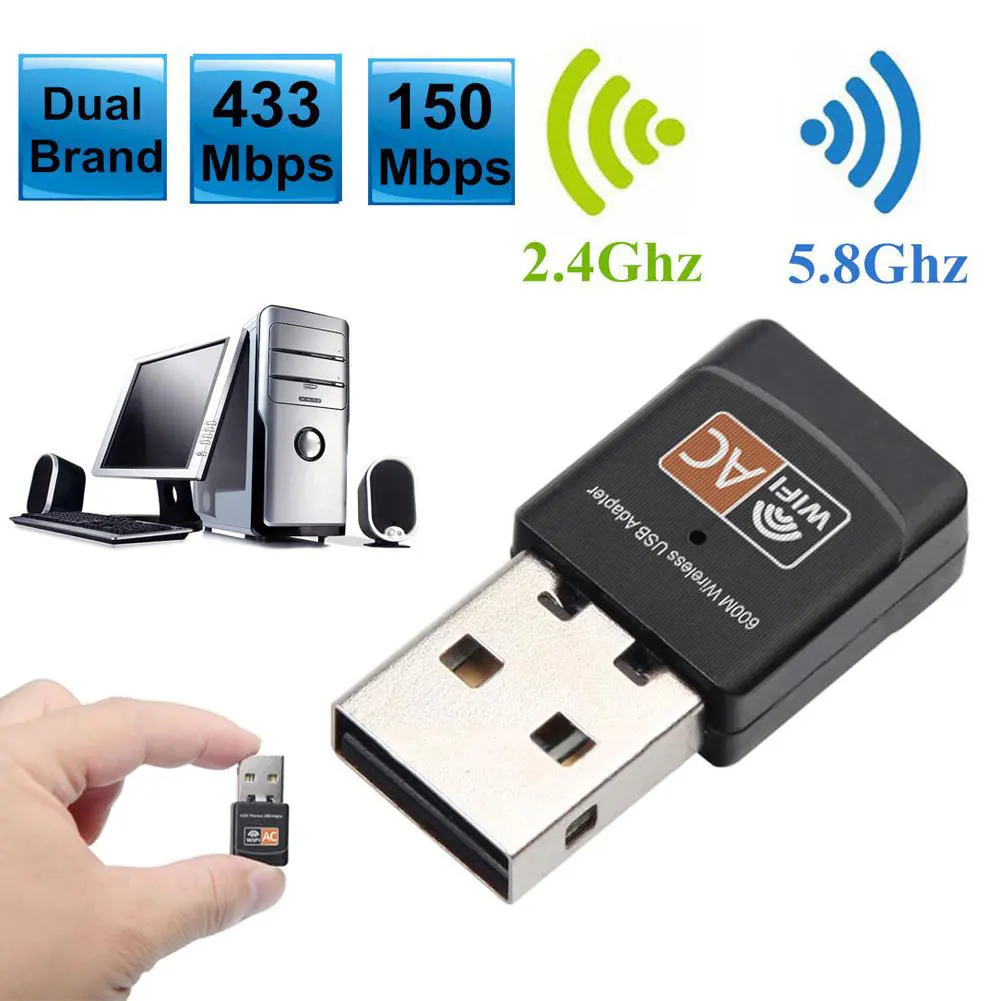 

600Mbps Wireless USB WiFi Adapter Antenna Dual Band 2.4G/5GHz Lan USB 2.0 PC Ethernet Receiver 802.11AC Wifi SL@88