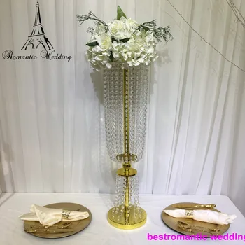 

Acrylic Wedding Centerpiece 31inch Tall 8inch Diameter Silver Gold Crystal Flower Stand Wedding Decorations 2PCS A Set
