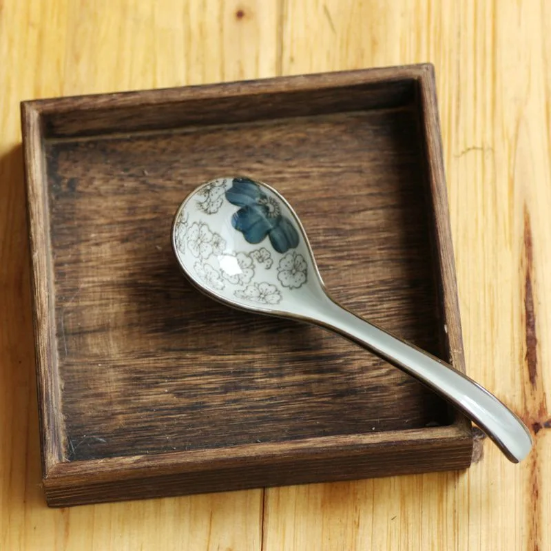 

Under glaze color hand-painted ceramic spoon porcelain soup spoon flower scoop 4 pattern optional ~