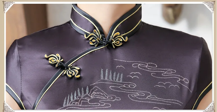 Шэн Коко Черные Длинные атласные платья Qipao Cheongsam с разделение Новый Банкетный приём платье Восточный вечер мама печати элегантный