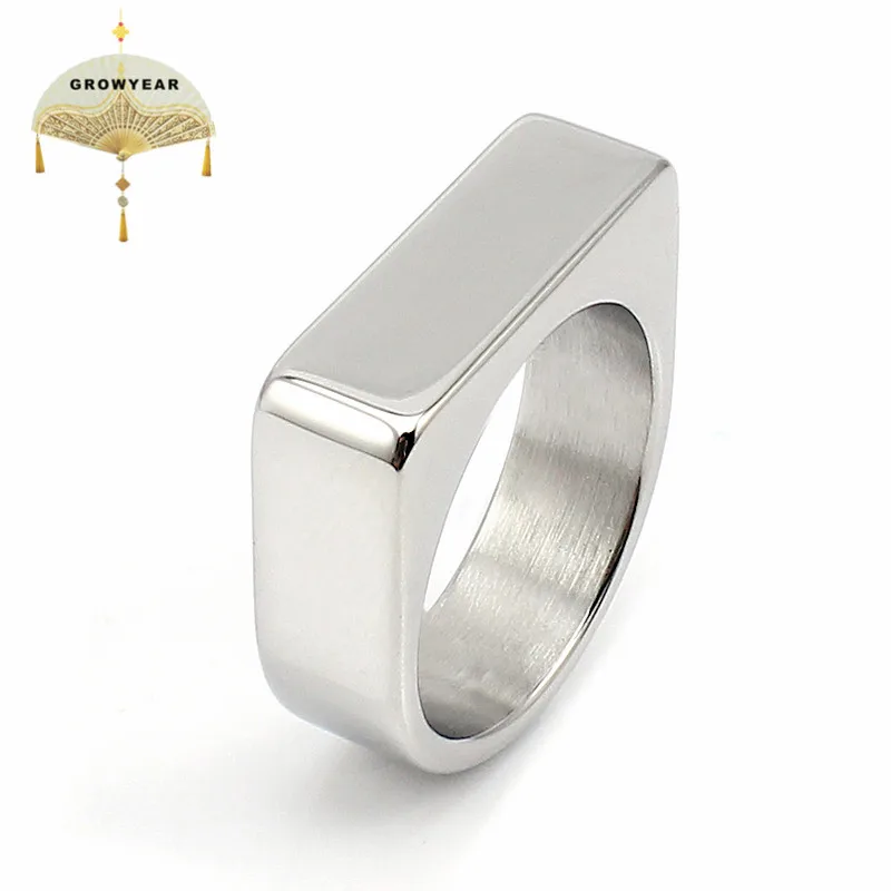 

Personalized Rings Blank Stainless Steel Mens Signet Rings Silver Color Size 8 9 10 11 not including extra logo cost for 1pcs