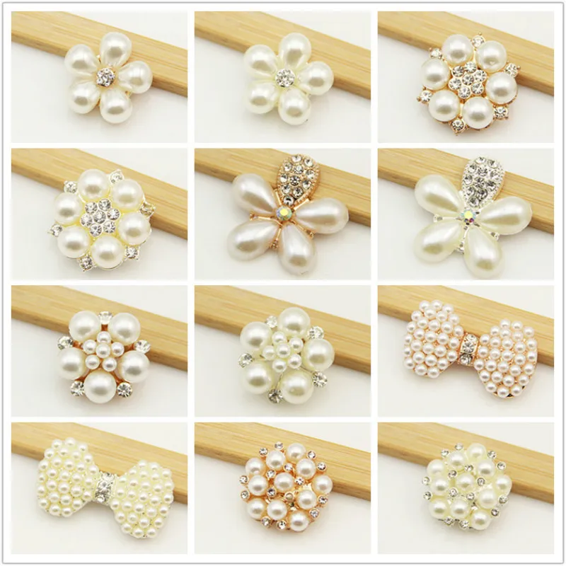 

5 Pcs Pearl Rhinestone Flower Bows Gold Silver Charms For Jewelry Making Supplies Diy Hand Made Hair Accessories Materials