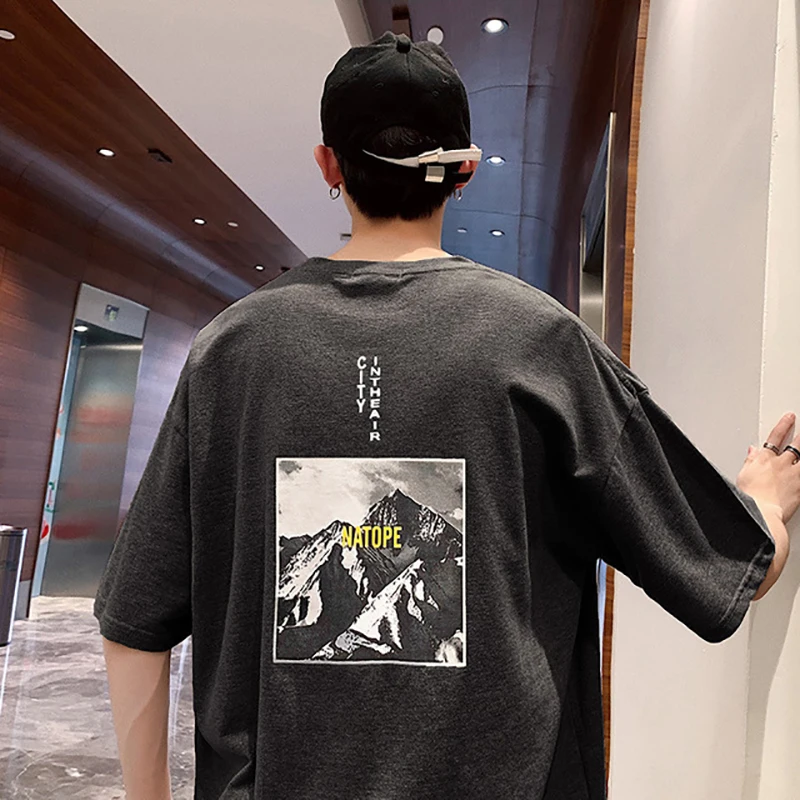 

Fashion trend men's cotton T-shirt printing loose casual thin section summer round neck breathable comfortable male short sleeve