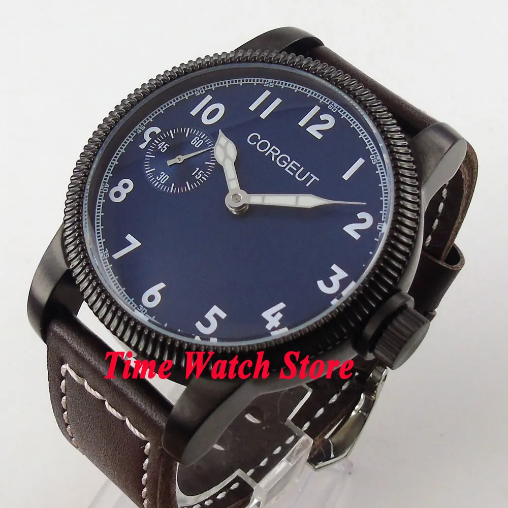

Corgeut 46mm blue dial Luminous PVD case dual dial 6497 movement men's watch cor61