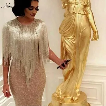 

Arabic Evening Dresses Long Tassel Beaded 2019 Dubai Party Formal Gown Vestido Formatura Longo Muslim Glitter Mermaid Prom Dress