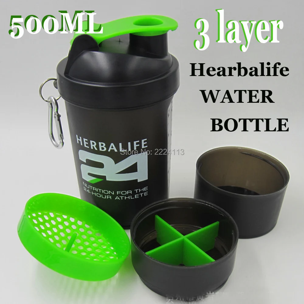 3 слоя Гербалайф 24 бутылка для воды 500Ml термос для хранения еды класс пластмассы для пищевых спортивный встряхнуть бутылка для воды с порошок шток слой Спортивная бутылка