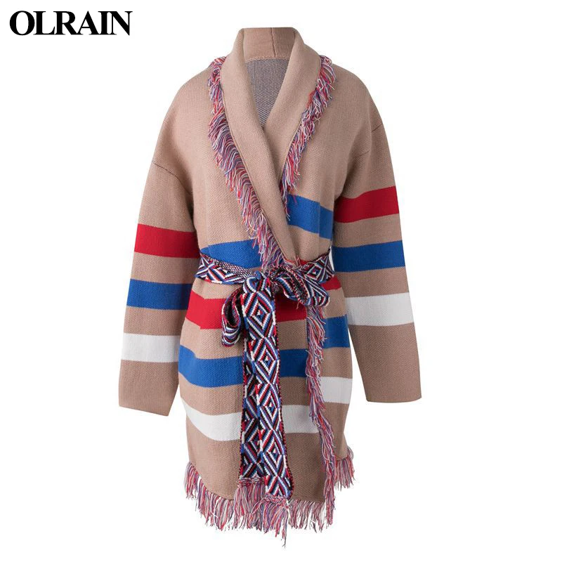 Olrain Women Winter Thick Cape Tassel Lapel Wool Runway Poncho Cardigan