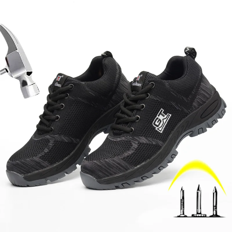 

New Men Shoes Work Boots Steel Toe Shoes Work Safety Boot Flying Woven Anti-smashing Piercing Safety Shoes Labor Insurance Shoes