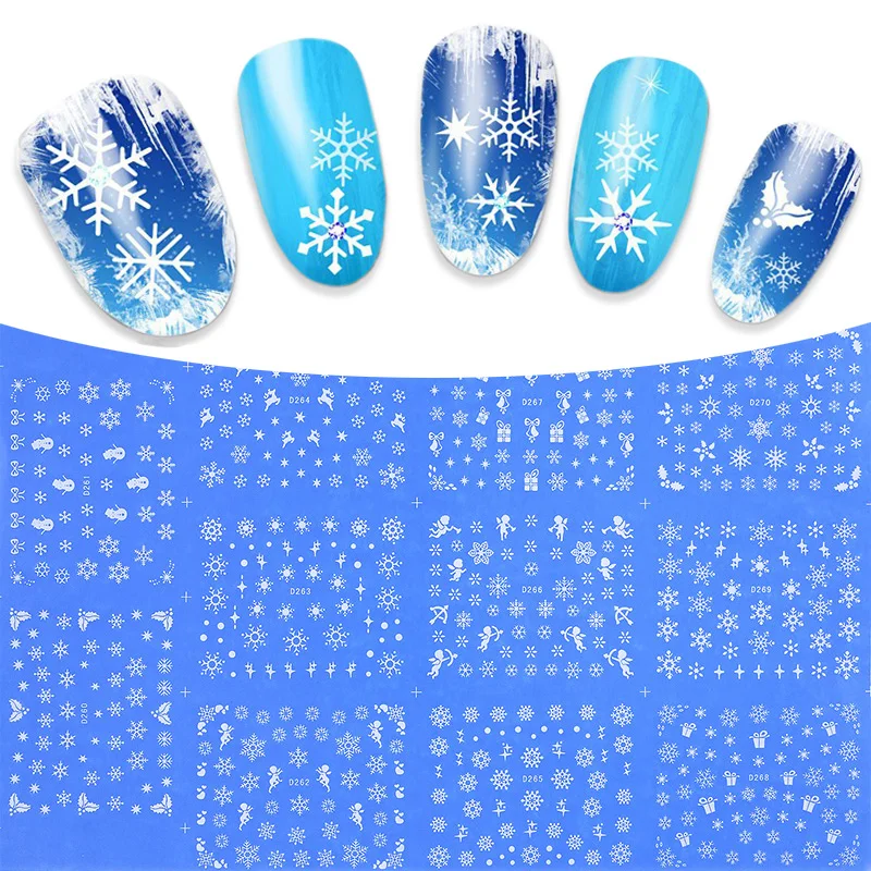 11 PC One Sheet Beauty Nail Art Christmas Snowflake Nail Stickers For Nails Water Transfer Decals Sticker Manicure Free Shipping