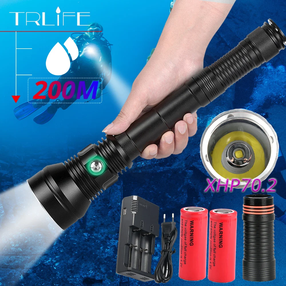 Xlamp Diving Flashlight Scuba Xhp70.2 Professional Led Underwater Torch