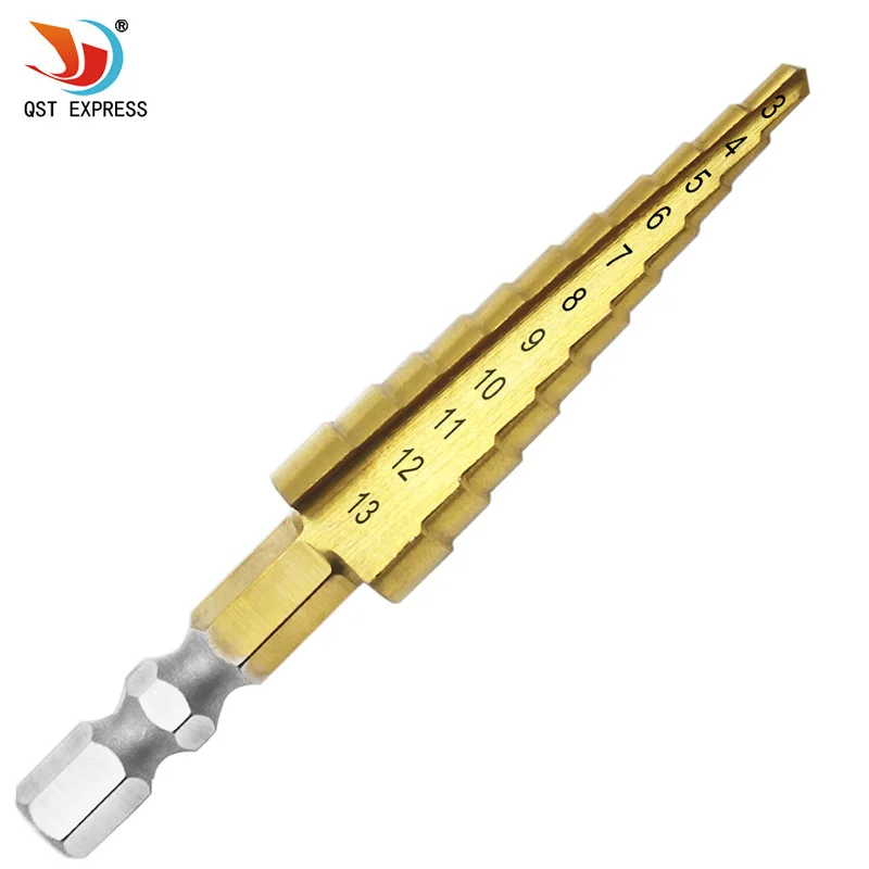 

1pc Hex Titanium Step Cone Drill Bit Hole Cutter 3-13MM HSS 4241 For Sheet Metal Wood Drilling High Quality Power Tools