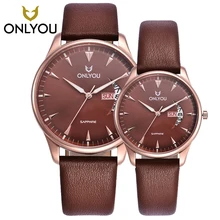 ONLYOU Fashion all steel all Coffee sapphire Week Display women Ultra thin ancistroid watch case Simple Couple lovers watch belt