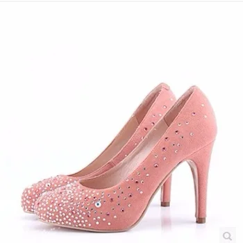 

Ladies Big size(4-15) hand-made Sexy Rhinestone customized full genuine leather Thin high heels shoes Women pumps party wedding