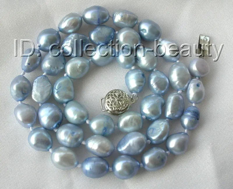

FREE SHIPPING HOT sell new Style >>>>stunning 10mm baroque blue freshwater cultured pearl necklace m93