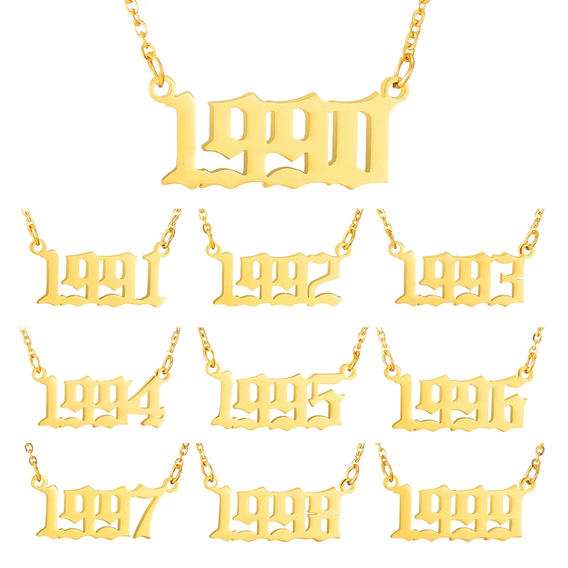 

Personalized Year number gold necklace for Women girl Jewelry 1990 1991 1992 1993 1994 1995 1996 1997 1998 1999 Birthday Gift